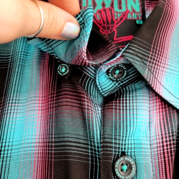 DIXXON Shreddy Bamboo Short Sleeve Plaid Button Up Blue, Pink - Picture 8 of 15